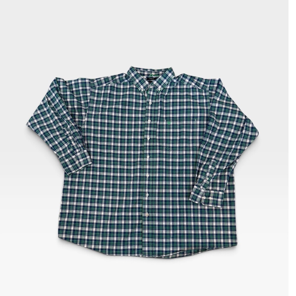Ariat Pro Series Mens XXL Green Navy Plaid Stretch Long Sleeve Button Down Shirt